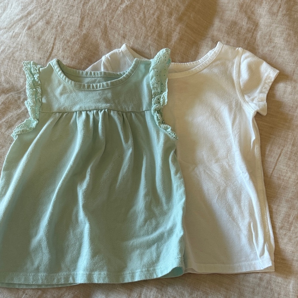 Kids' Mint Green and White Ruffle Sleeve Tops set of 2